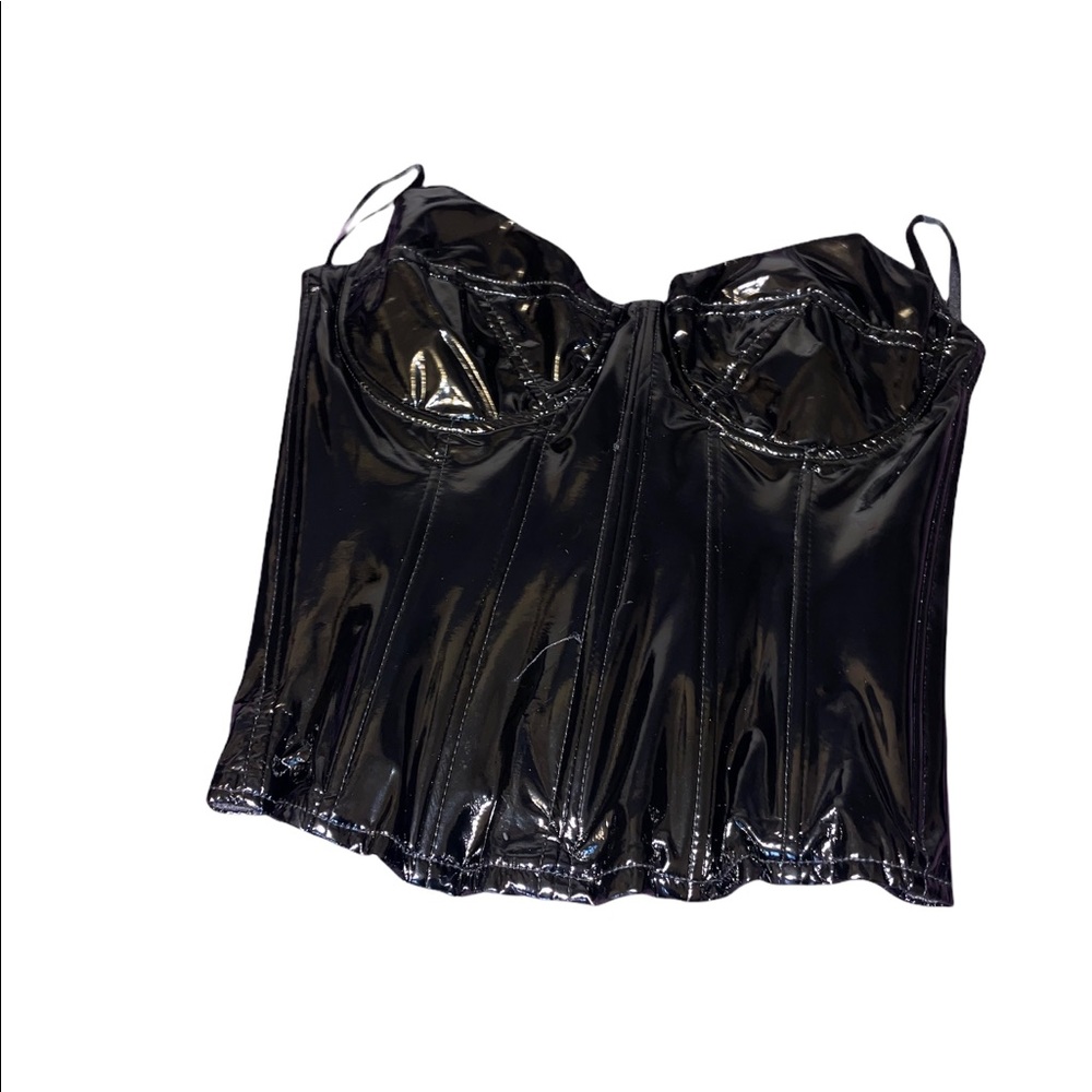PRETTYLITTLETHING Black Vinyl Corset Top